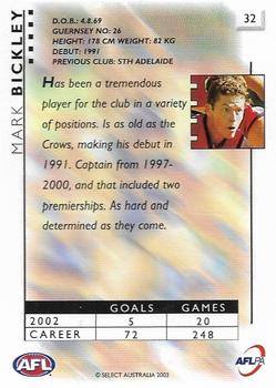 2003 Select XL Ultra AFL #32 Mark Bickley Back